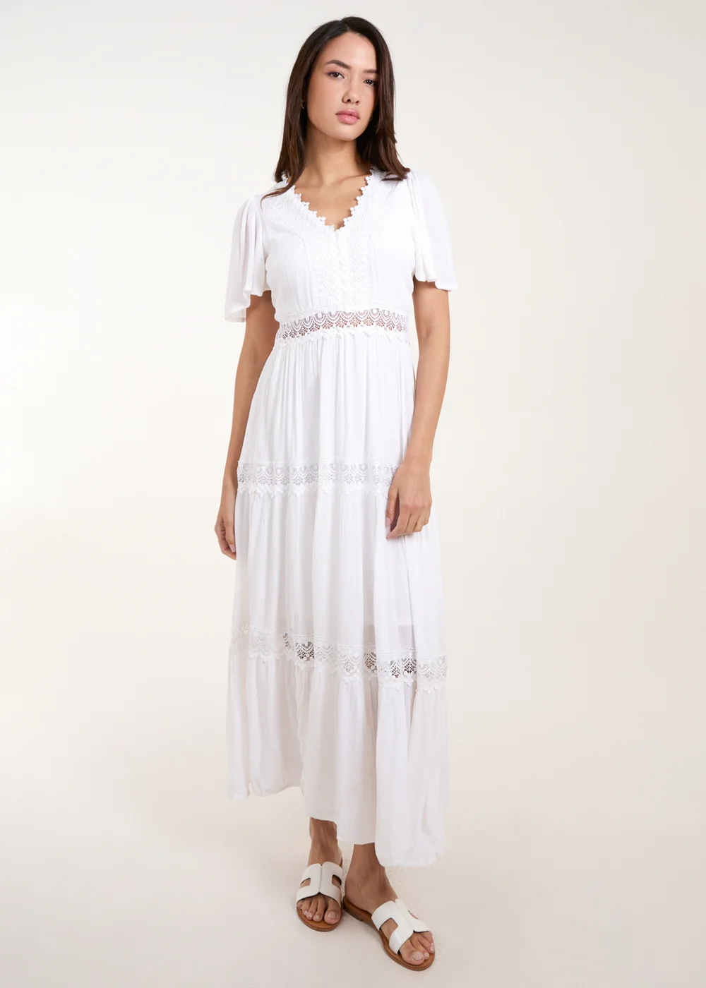 Blue Vanilla White Crochet Detailing Angel Sleeve Tiered Maxi Dress - 8 Image 4