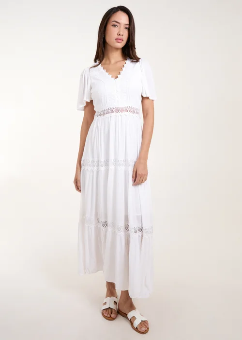 Blue Vanilla White Crochet Detailing Angel Sleeve Tiered Maxi Dress - 8 Image 4