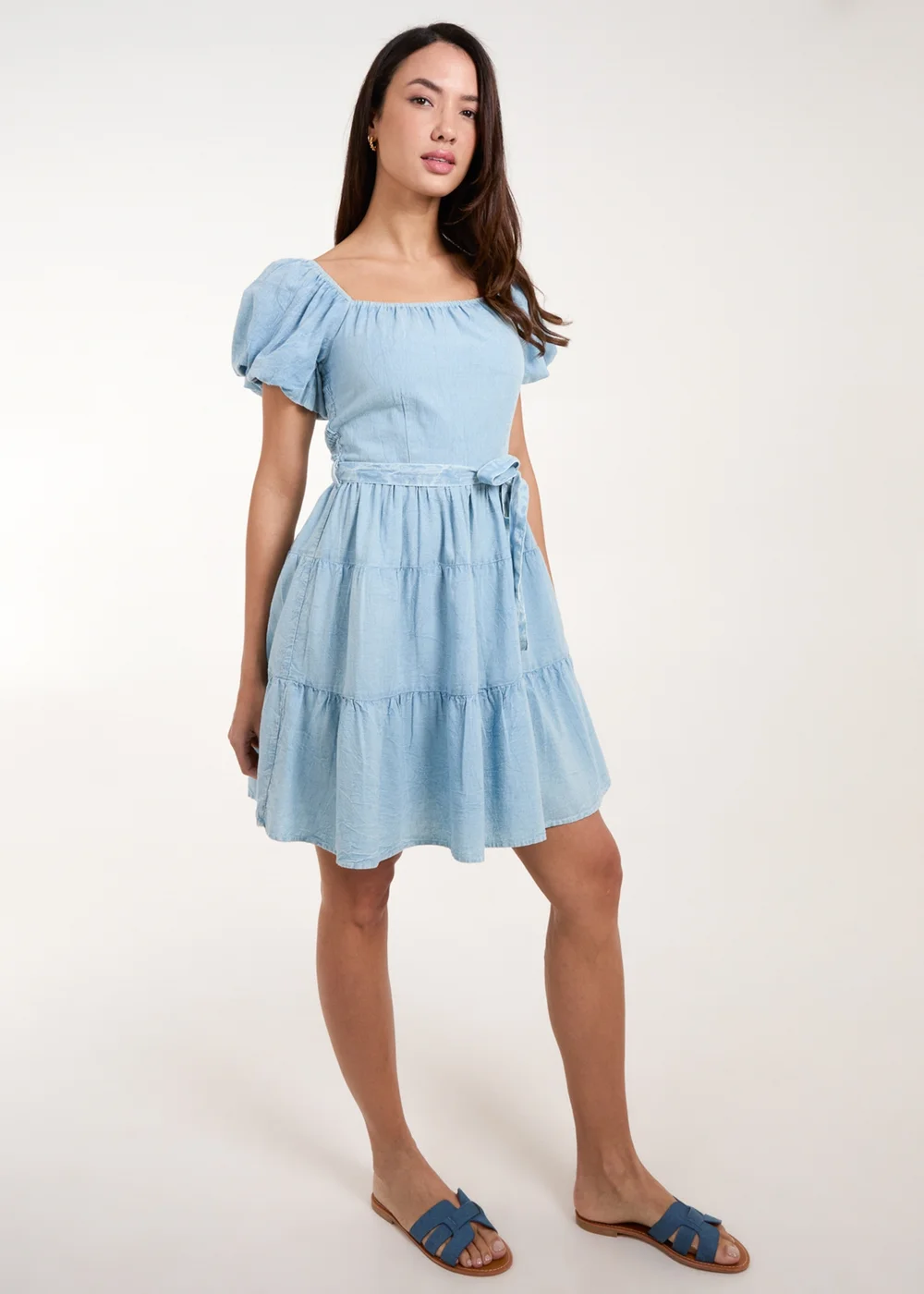 Blue Vanilla Blue Washed Puff Sleeve Mini Dress - 8 Image 4