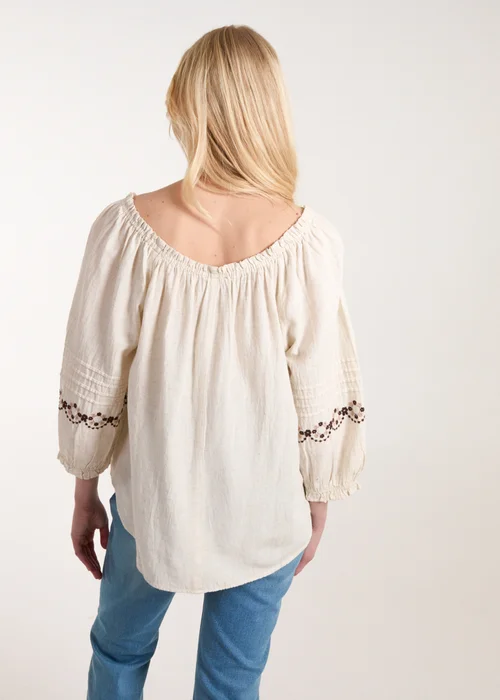 Blue Vanilla Stone Embroidered Pleat Sleeve Top - Small Image 2