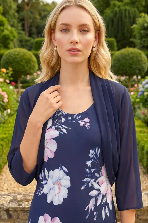 Roman Navy Ruched Hem Chiffon Bolero - 20 Image 1