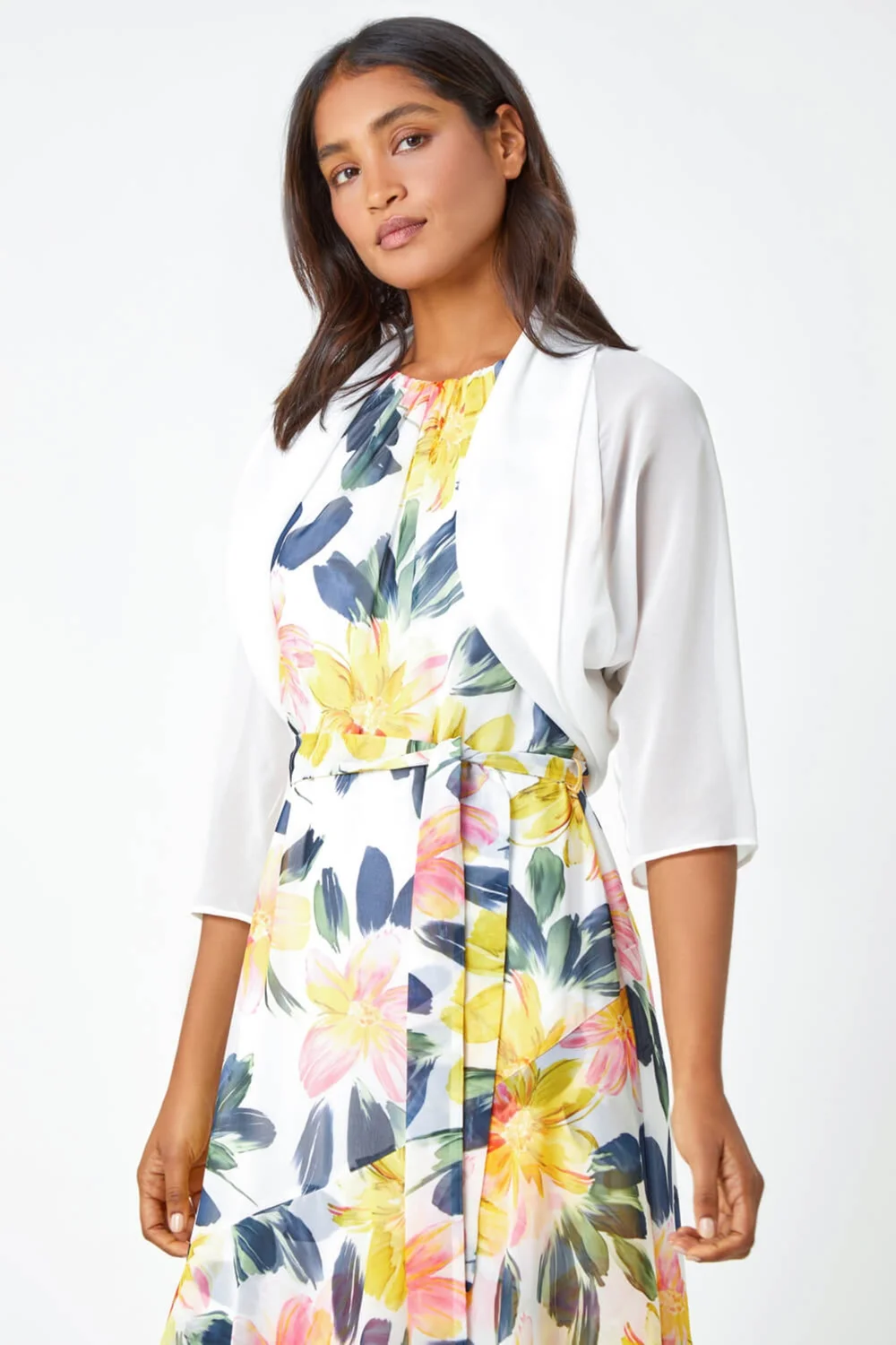 Roman Ivory Ruched Hem Chiffon Bolero - 14 Image 4