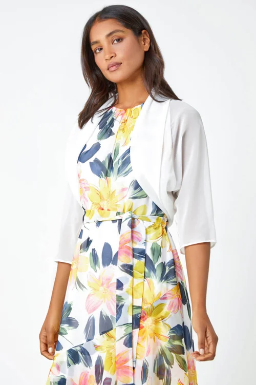 Roman Ivory Ruched Hem Chiffon Bolero - 14 Image 4