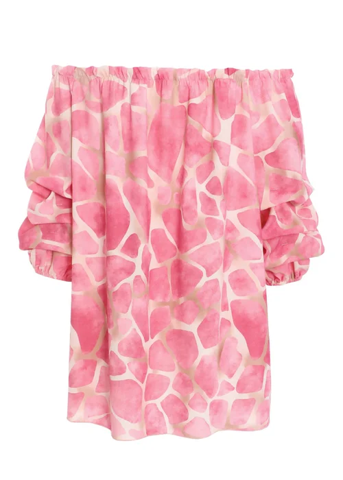 Quiz Pink Giraffe Print Bardot Top - Small Image 5