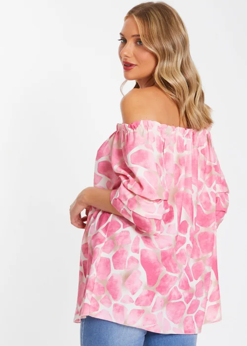 Quiz Pink Giraffe Print Bardot Top - Small Image 2