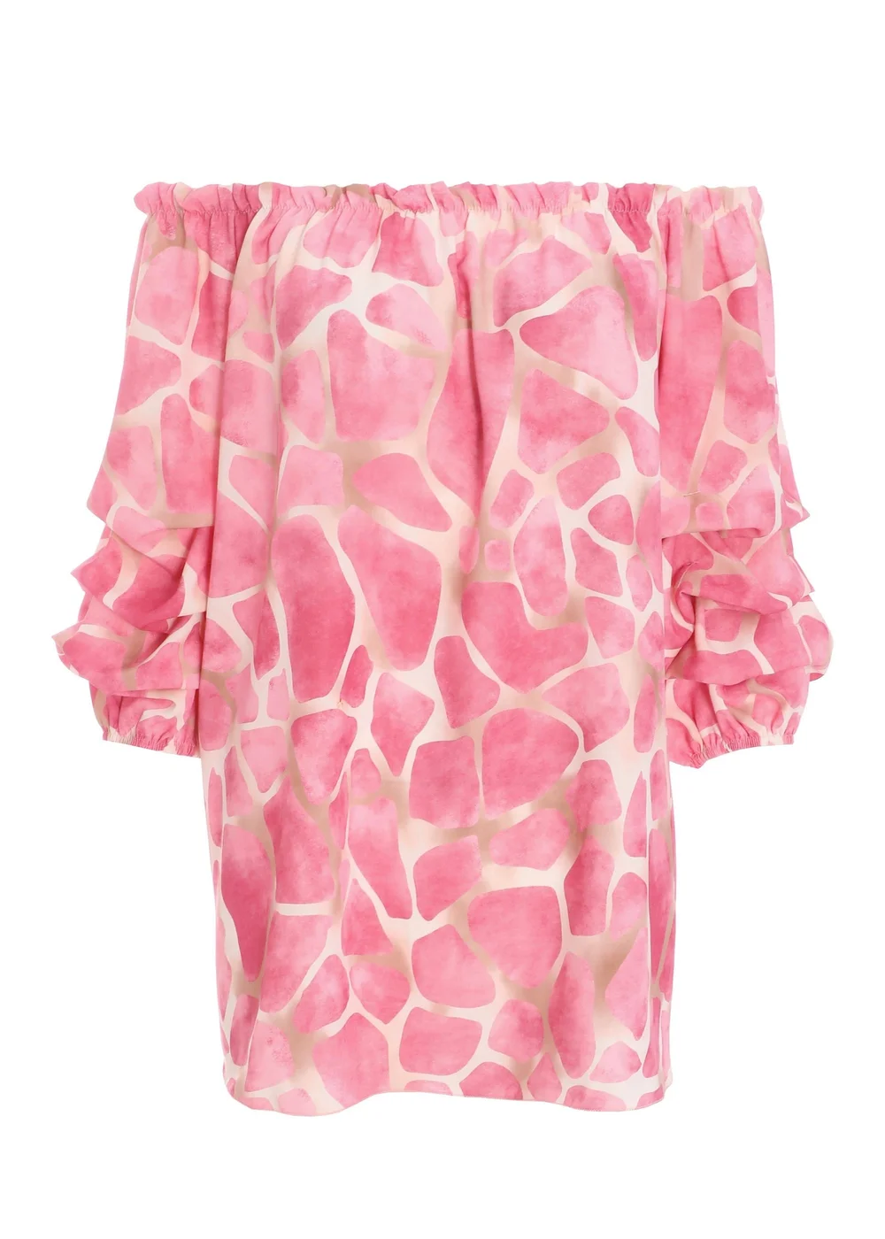 Quiz Pink Giraffe Print Bardot Top - Small Image 4