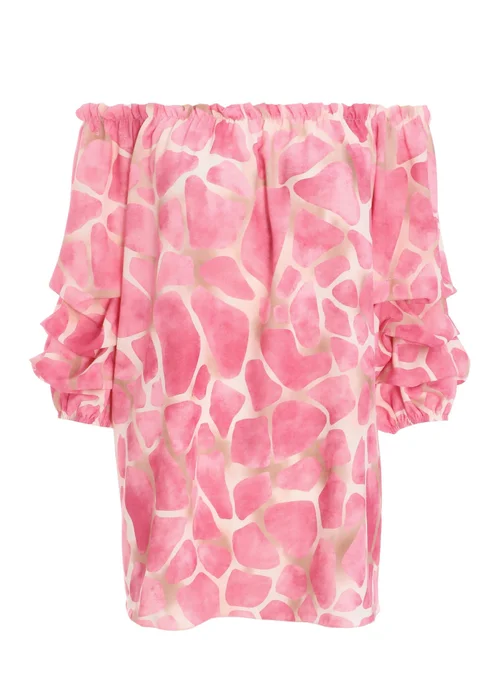 Quiz Pink Giraffe Print Bardot Top - Small Image 4