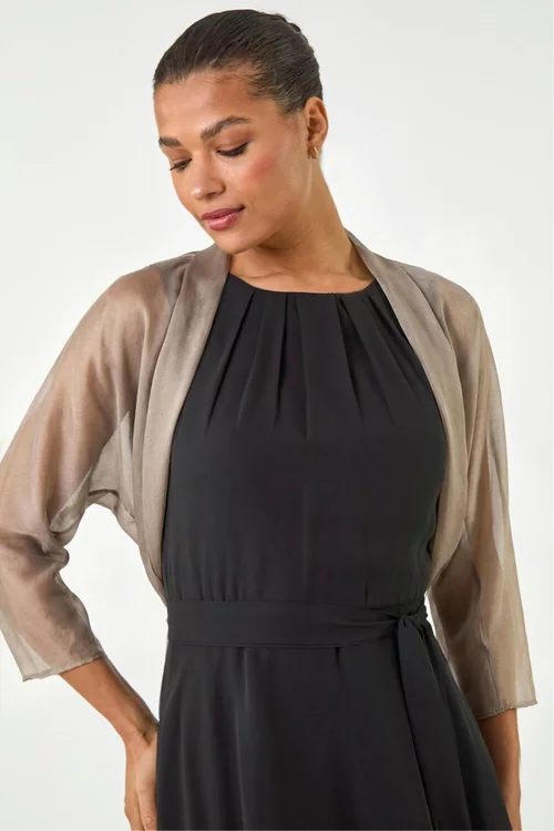 Roman Champagne Ruched Hem Chiffon Bolero - 10 Image 4