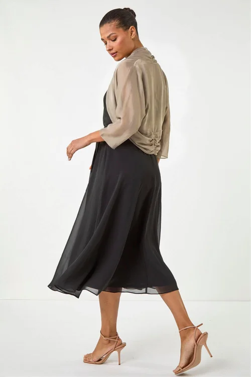 Roman Champagne Ruched Hem Chiffon Bolero - 10 Image 2