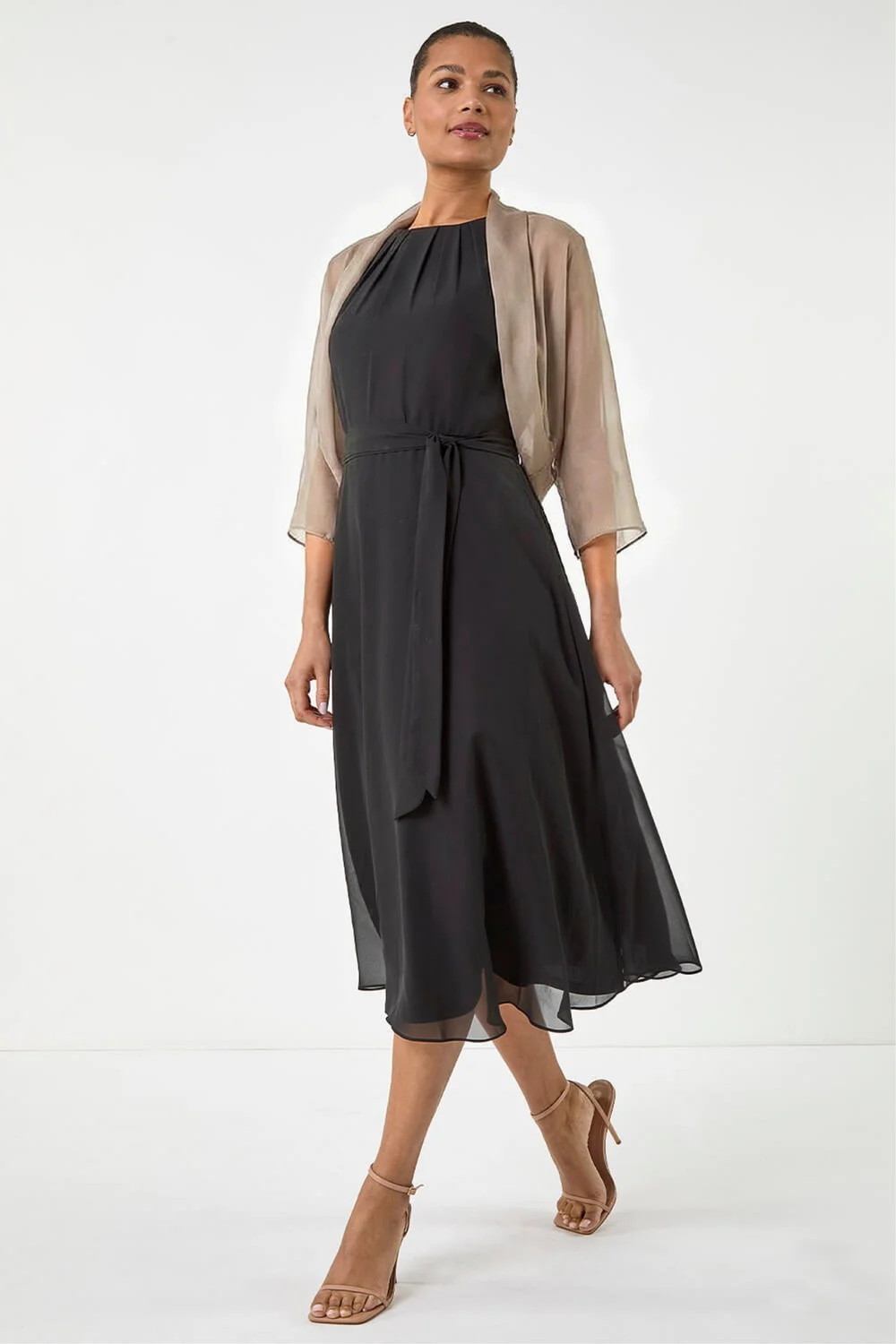 Roman Champagne Ruched Hem Chiffon Bolero - 10 Image 1