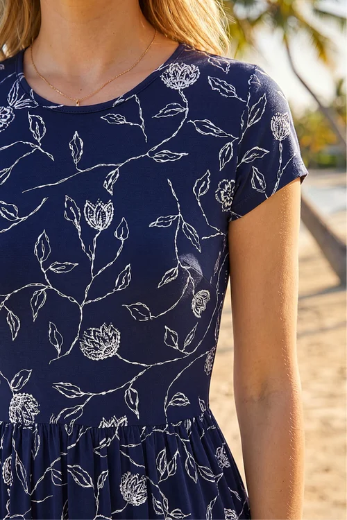 Roman Navy Floral Print Midi Stretch Dress - 10 Image 4