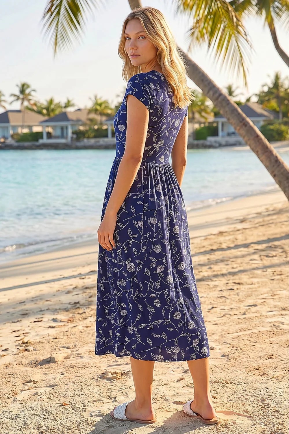 Roman Navy Floral Print Midi Stretch Dress - 10 Image 3