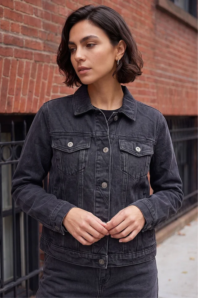 Roman Black Classic Cotton Denim Jacket