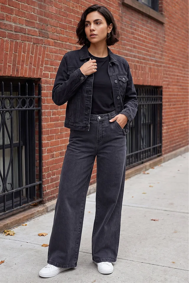 Roman Black Classic Cotton Denim Jacket