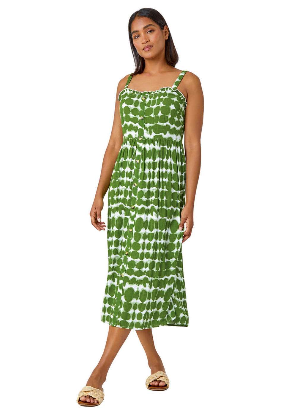 Roman Khaki Tie Dye Spot Print Midi Sundress - 10 Image 3