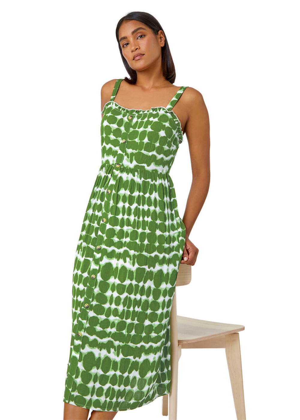 Roman Khaki Tie Dye Spot Print Midi Sundress - 10 Image 1