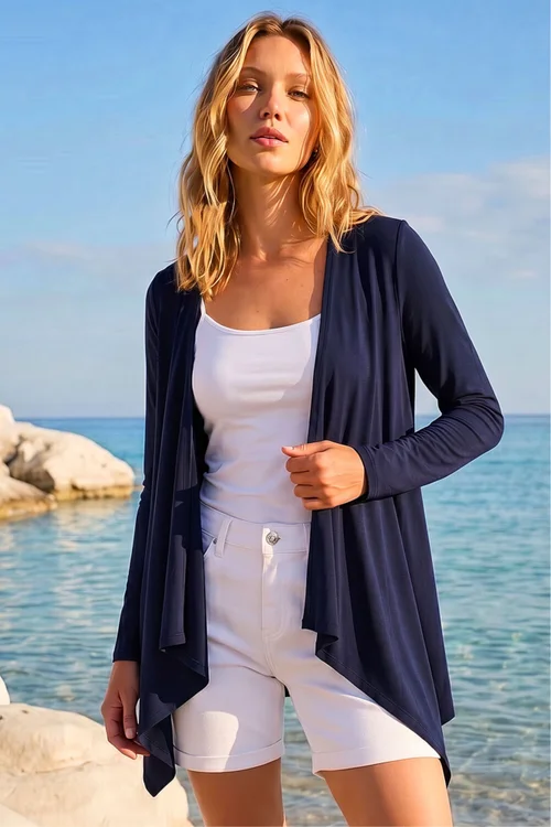 Roman Navy Waterfall Front Jersey Knit Cardigan - 16 Image 1