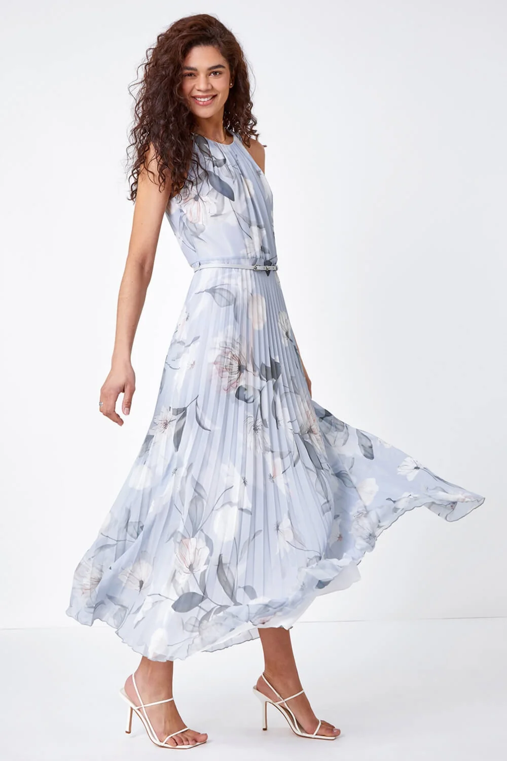 grey floral chiffon dress Madeline Convertible Chiffon Floral Print Dress