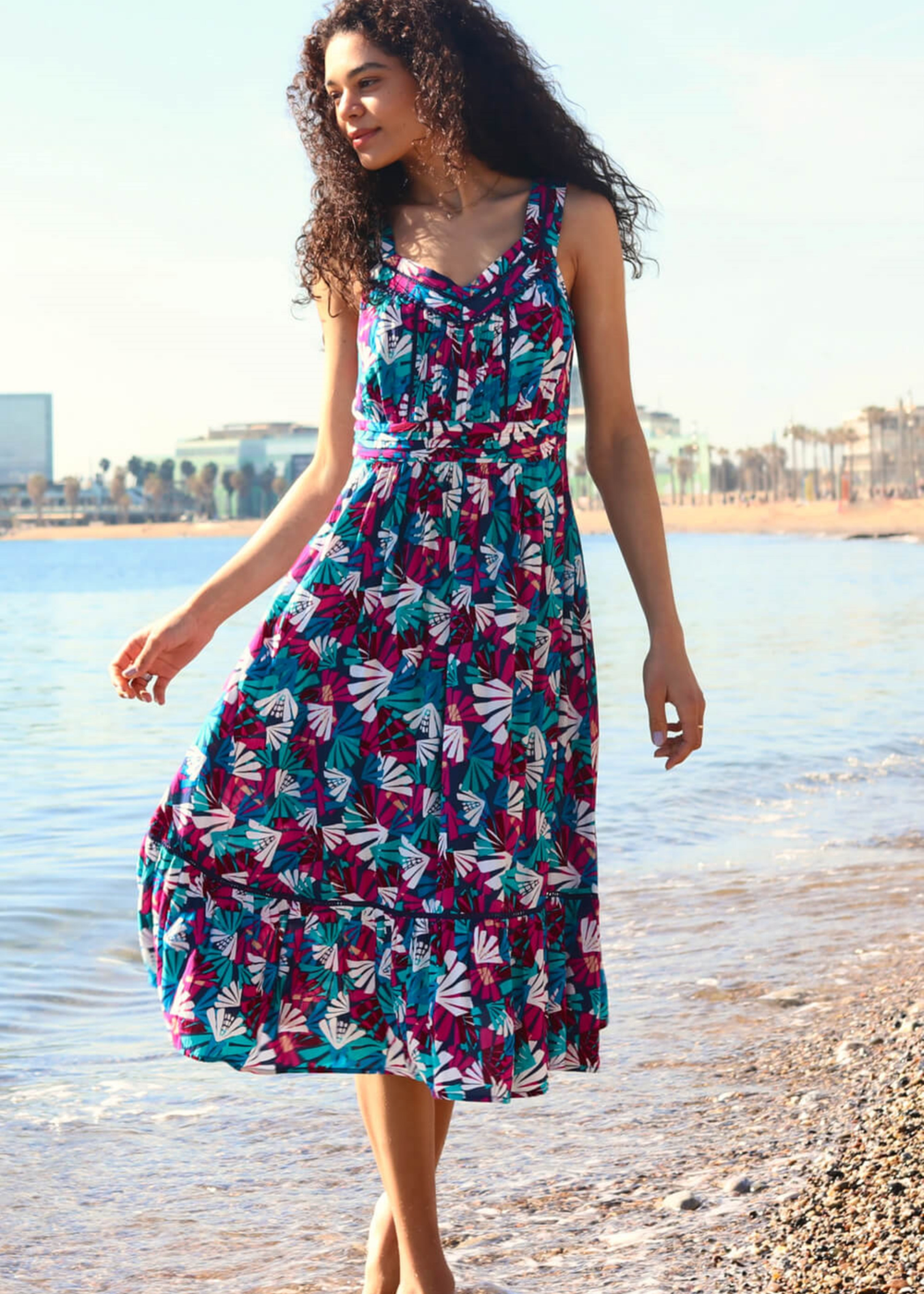 Roman Multi Palm Print Midi Length Sun Dress - 6 Image 3