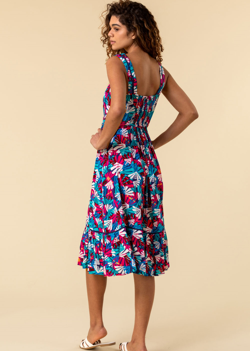 Roman Multi Palm Print Midi Length Sun Dress - 6 Image 4
