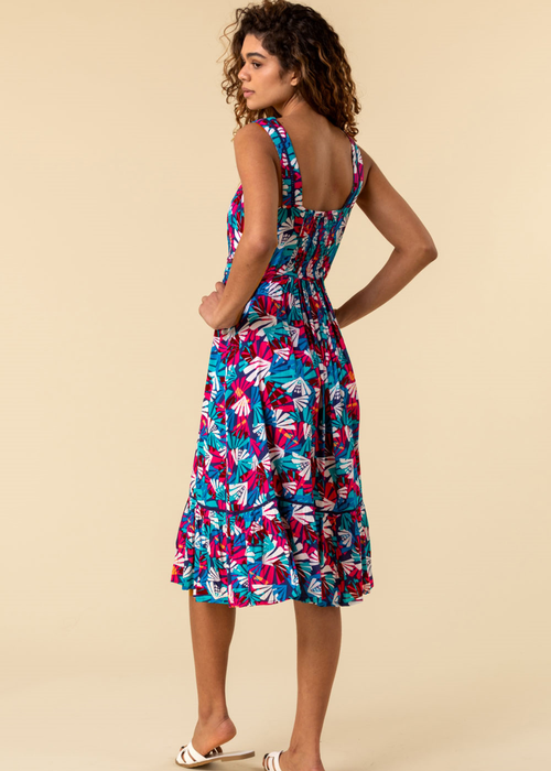 Roman Multi Palm Print Midi Length Sun Dress - 6 Image 4