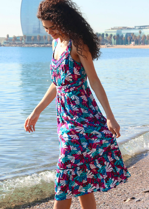 Roman Multi Palm Print Midi Length Sun Dress - 6 Image 2