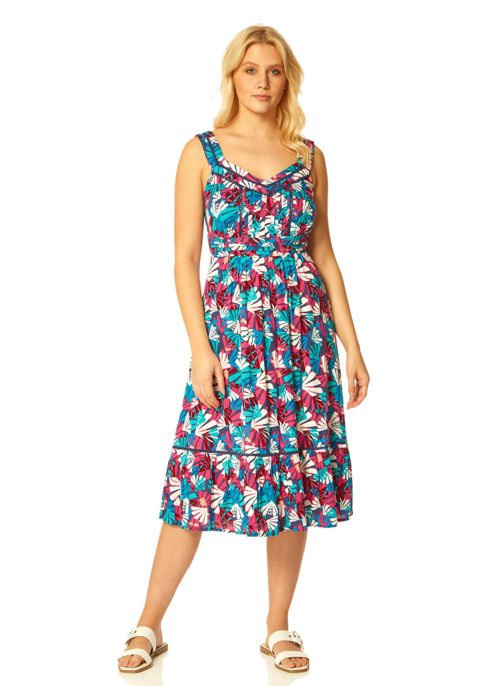 Roman Multi Palm Print Midi Length Sun Dress - 6 Image 1