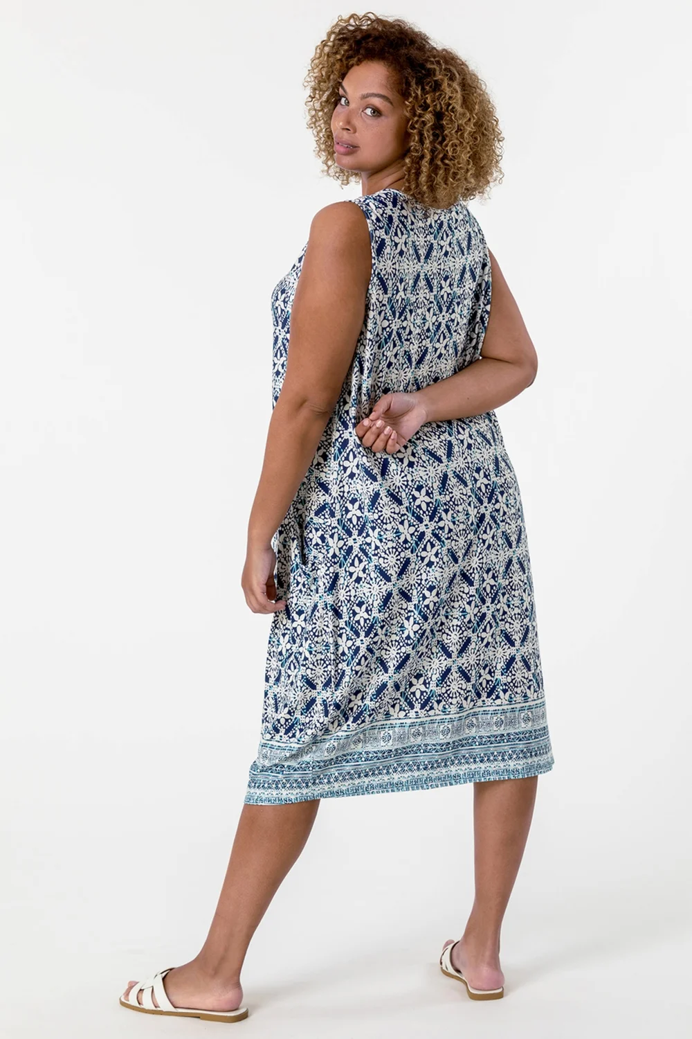 Roman Curve Blue Geo Stretch Cocoon Dress - 16 Image 3
