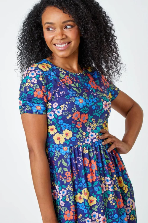 Roman Navy Petite Floral Print Midi Stretch Dress - 8 Image 4