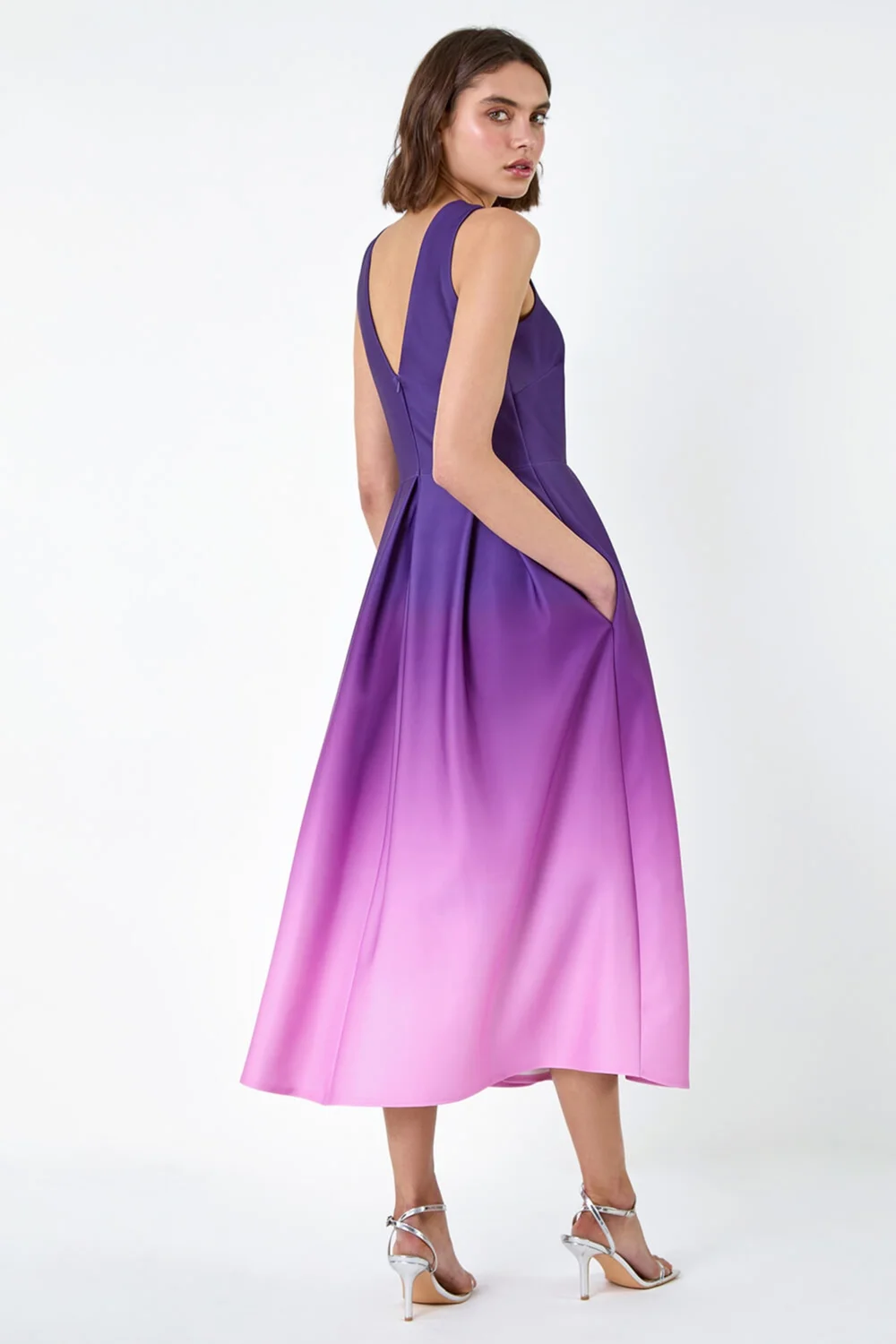 Roman Purple Ombre Pleated Luxe Stretch Midi Dress - 22 | Matalan Roman Purple Ombre Pleated Luxe Stretch Midi Dress - 22 | Matalan