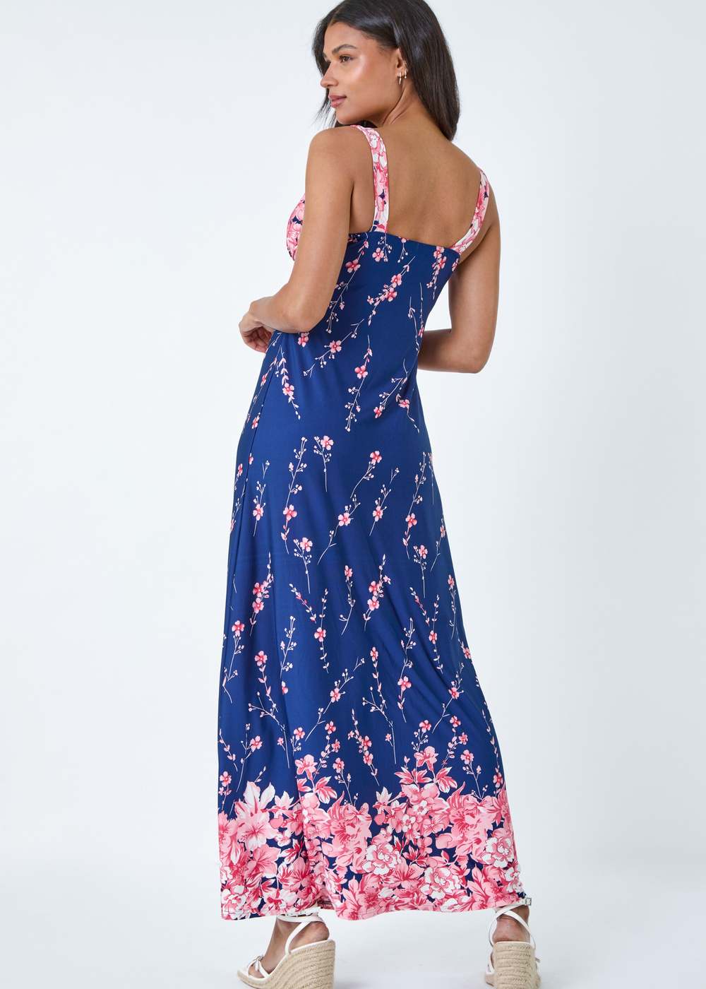 Roman Navy Floral Print Stretch Maxi Dress - 16 Image 2