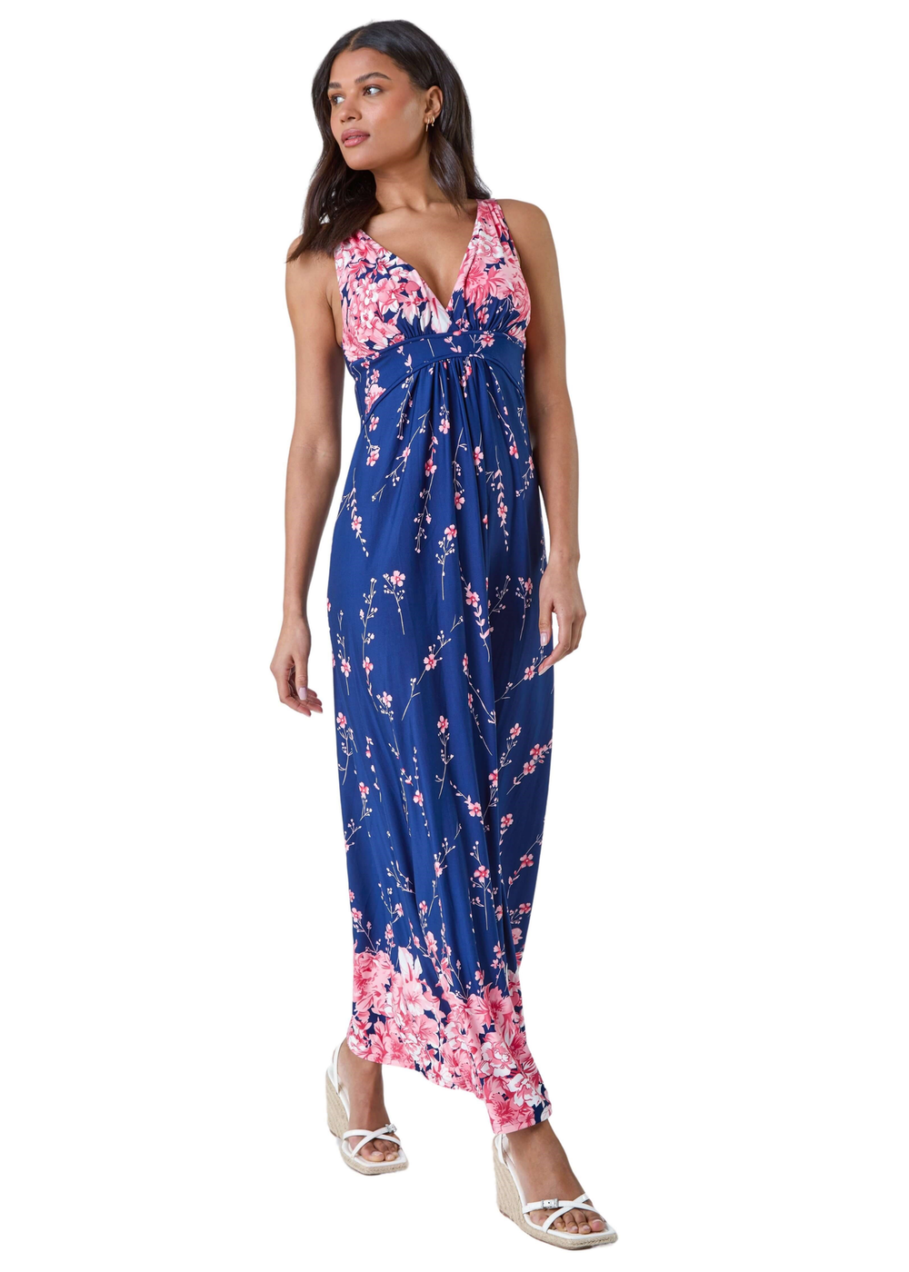 Roman Navy Floral Print Stretch Maxi Dress - 16 Image 1