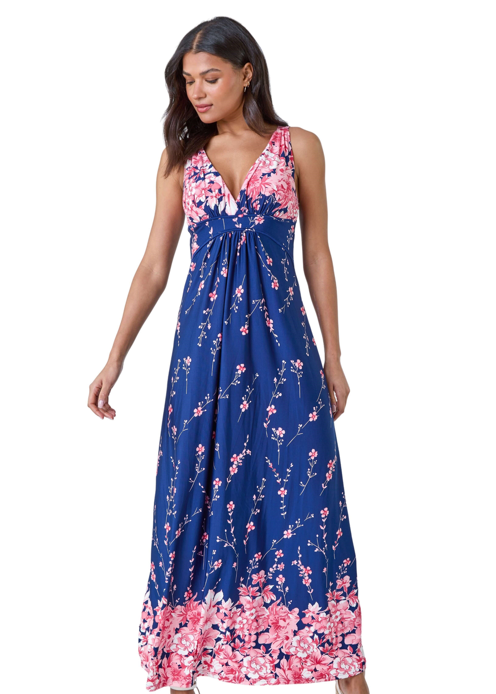 Roman Navy Floral Print Stretch Maxi Dress - 16 Image 3
