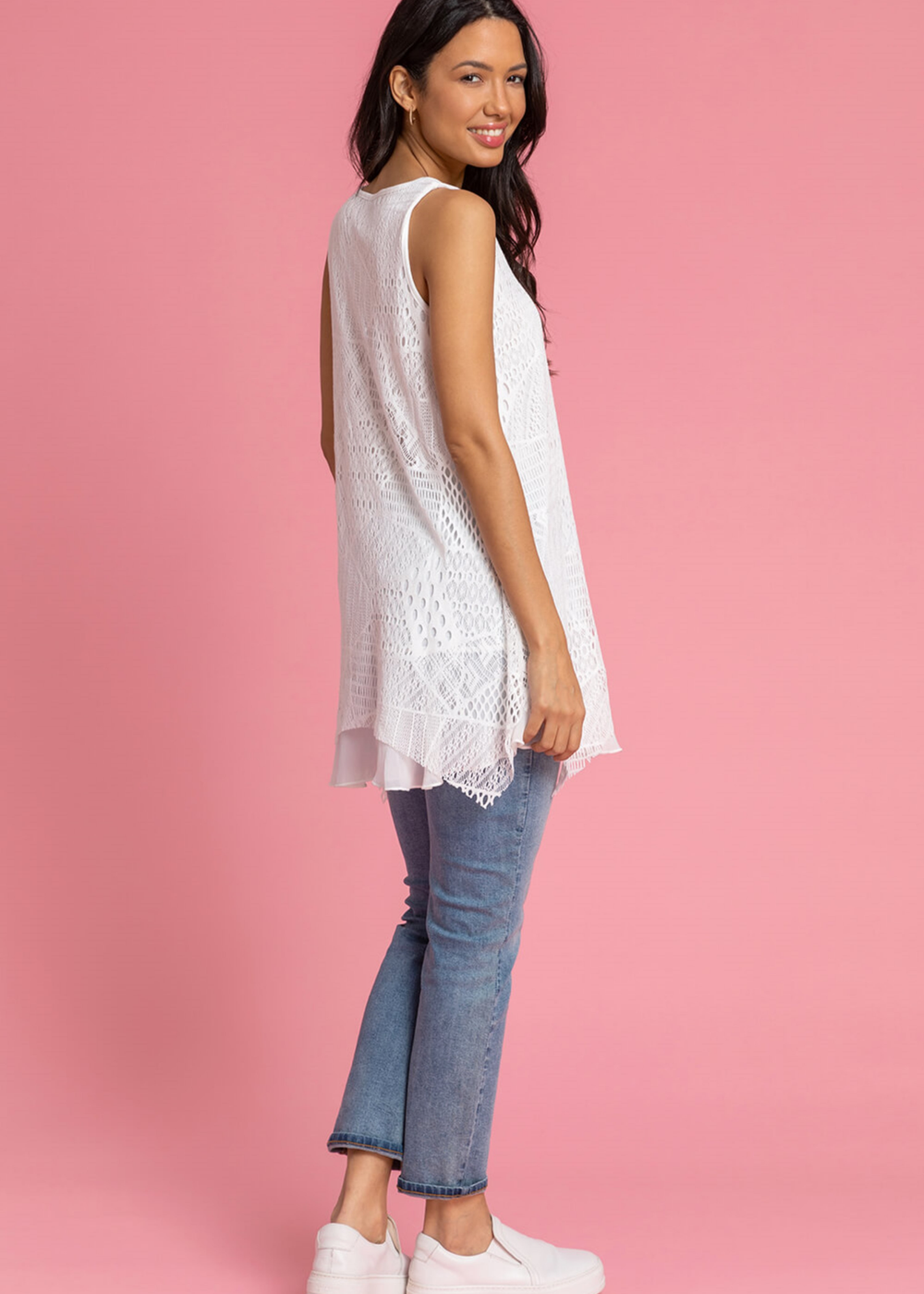 Roman White Stretch Lace Hanky Hem Vest Top - 10 Image 2