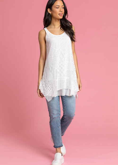 Roman White Stretch Lace Hanky Hem Vest Top - 10 Image 3