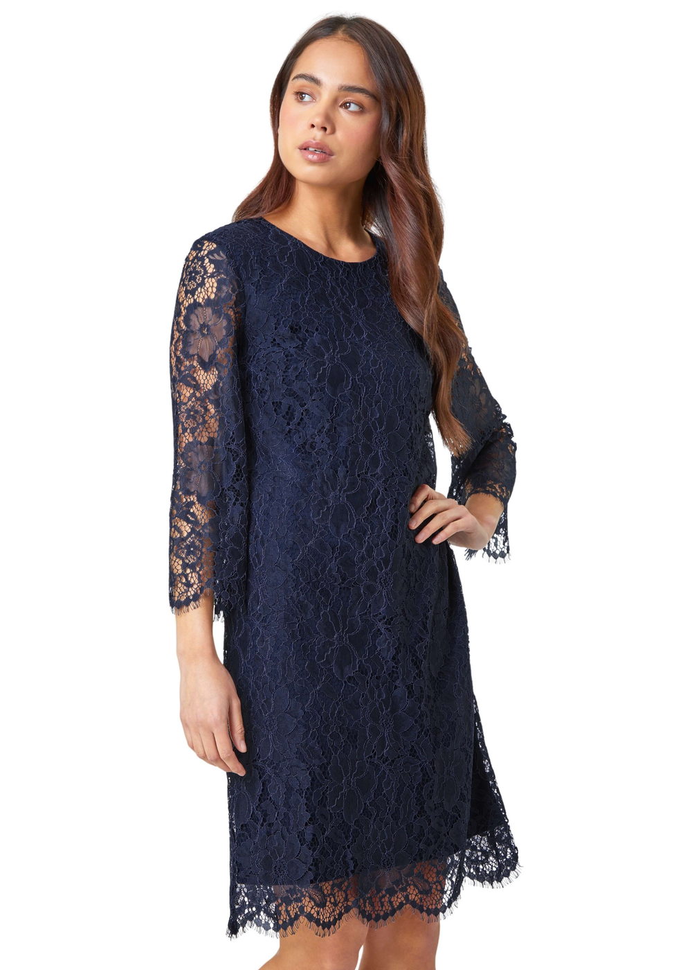 Roman Navy Petite Lace Overlay Tunic Dress - 14 | Matalan Roman Navy Petite Lace Overlay Tunic Dress - 14 | Matalan