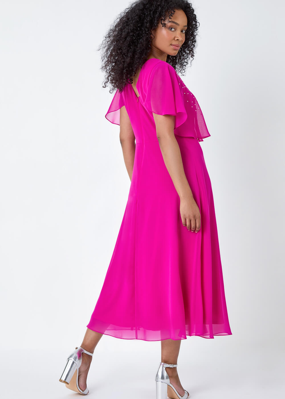 Roman Pink Petite Embellished Midi Cape Dress - 16 Image 2