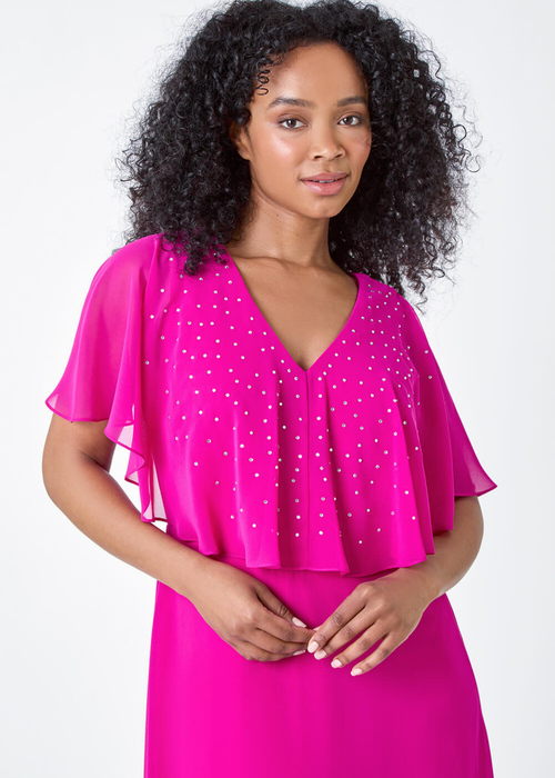 Roman Pink Petite Embellished Midi Cape Dress - 16 Image 4