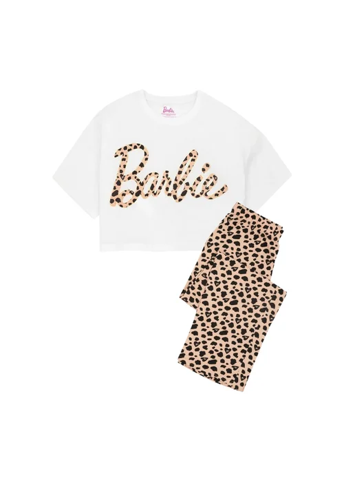 Barbie White Animal Print Pyjama Set - Small Image 1