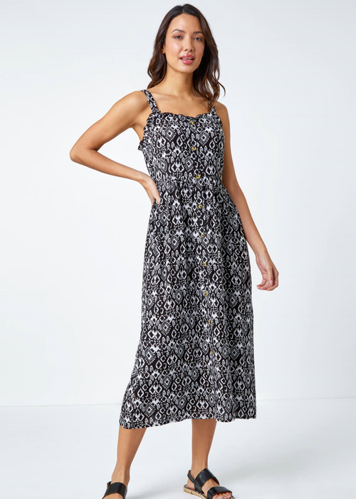 Roman Black Sleeveless Aztec Print Midi Sun Dress - 20 Image 3