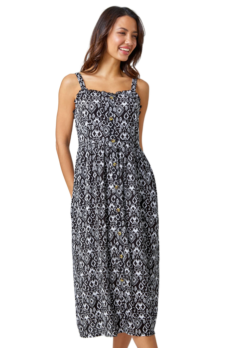 Roman Black Sleeveless Aztec Print Midi Sun Dress - 20 Image 1