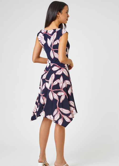 Roman Red Floral Tie Waist Hanky Hem Asymmetric Dress - 6 Image 2