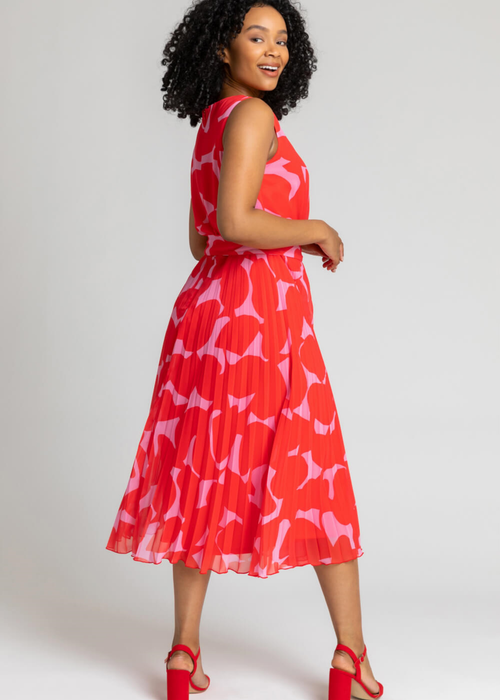 Roman Red Petite Abstract Print Pleated Midi Dress - 6 Image 2