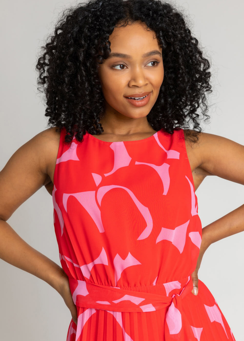 Roman Red Petite Abstract Print Pleated Midi Dress - 6 Image 4