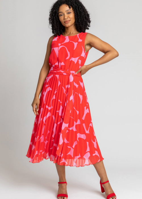 Roman Red Petite Abstract Print Pleated Midi Dress - 6 Image 3