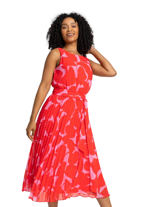 Roman Red Petite Abstract Print Pleated Midi Dress - 6 Image 1