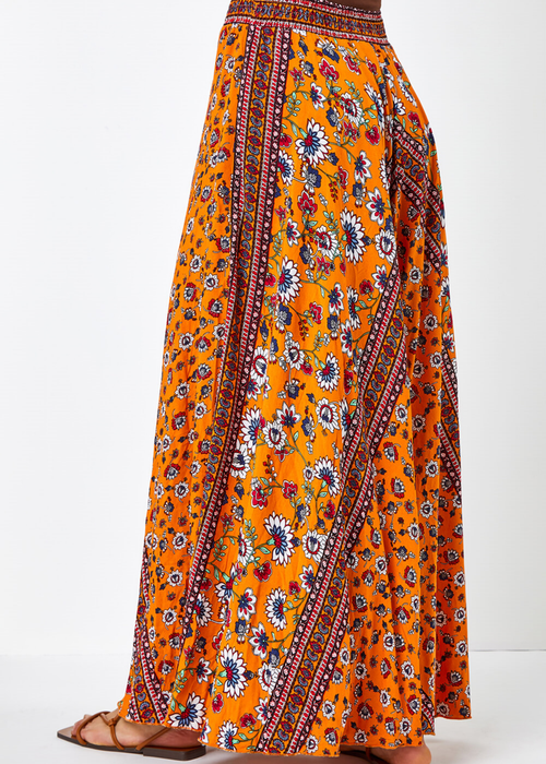 Roman Orange Floral Print Boho Elastic Waist Maxi Skirt - Size 6 Image 2