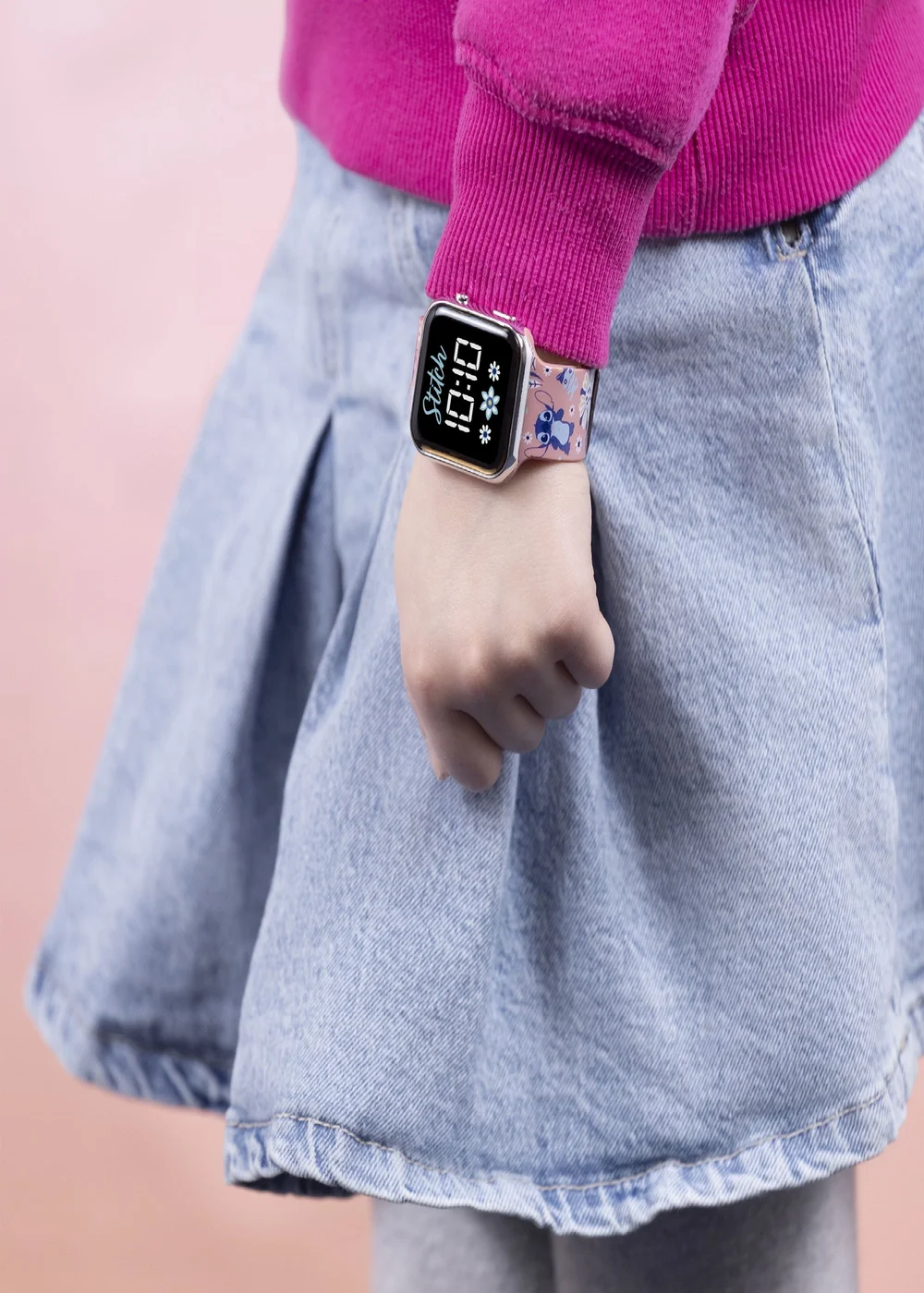 Disney Stitch Pink Stitch Printed Strap LED Watch - One Size Image 2