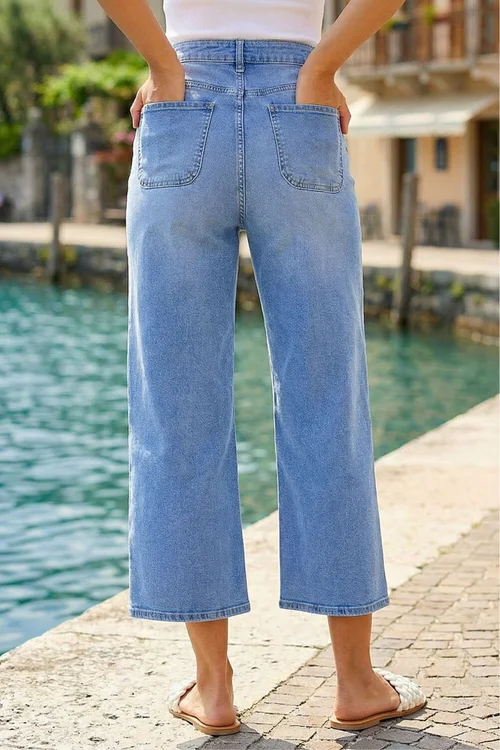 Roman Dusk Blue Denim Stretch Wide Leg Culottes - 16 Image 3