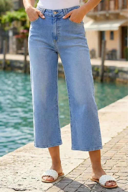 Roman Dusk Blue Denim Stretch Wide Leg Culottes - 16 Image 2